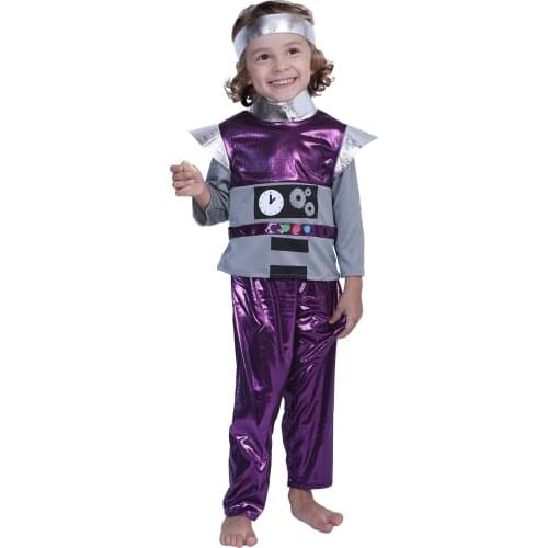 New Purple Time Robot Cosplay Adult Alien Astronaut Outfit Halloween costume for Kids Party Couple Fancy Dress Family Space Suit