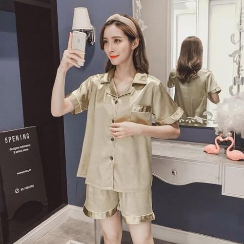 New style pajamas 2 pieces of imitation silk satin pajamas set summer fashion ladies pajamas long-sleeved short-sleeved pajamas