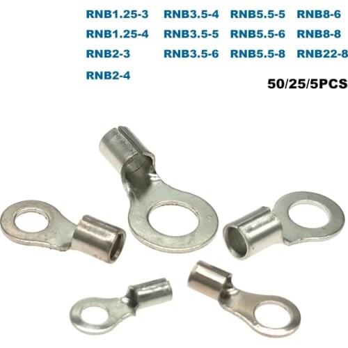 50/25/5Pcs Ring Bare Cord End Crimp Terminals Electrical Naked Wire Connector RNB1.25~RNB22 Cable Ferrules 12-4AWG 0.5-25mm2