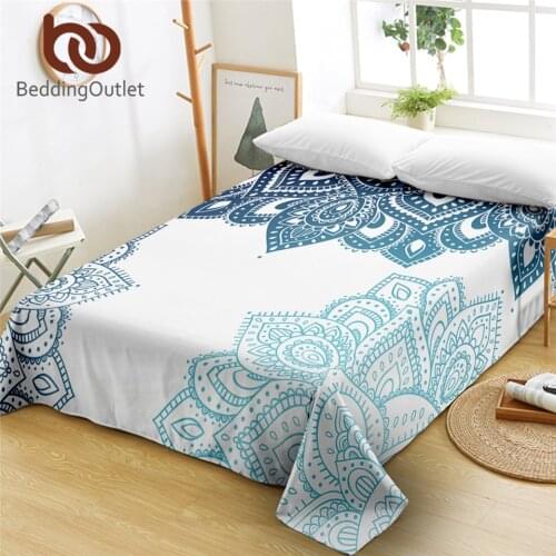 BeddingOutlet Mandala Flat Sheet Floral Bedspread Boho Blue Bed Linen Bohemian Flower Home Textiles sabanas cama Hot Sale 1pc