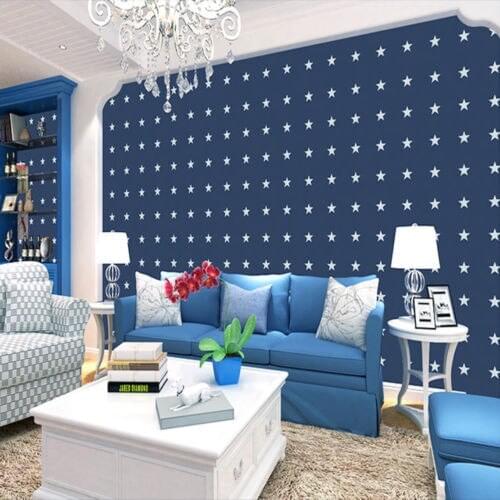 Q QIHANG Childrens Room Boy bedroom Wallpaper Mini Stars Pentagram Style Blue 0.53m*10m=5.3m2