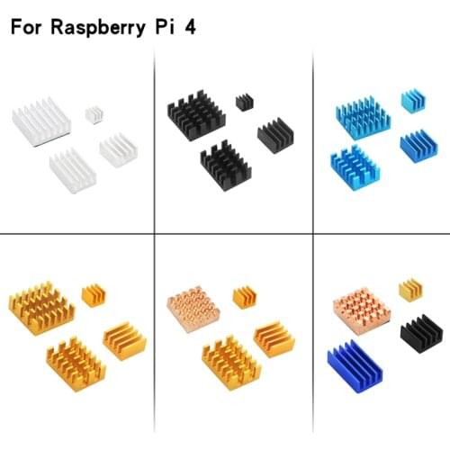 Raspberry Pi 4 Model B 4pcs Aluminum Heat Sink Silver Black Gold Blue Multicolor Cooling Radiator Cooling kit for RPi 4B
