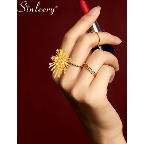 SINLEERY Series Jewelry Stunning Fireworks Rings Adjustable Size Gold Color Women Wedding Accessories JZ688 SSC