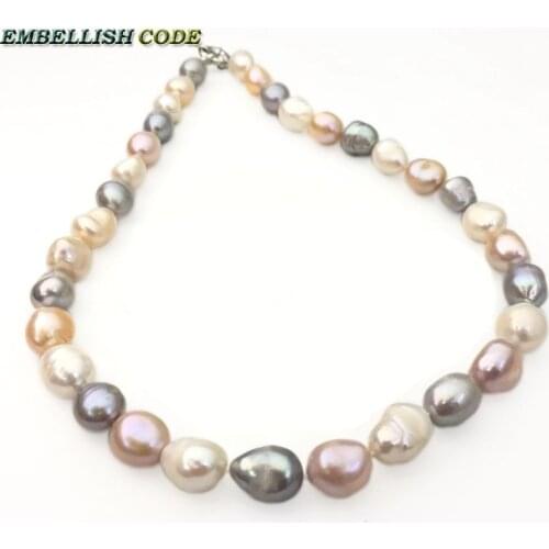 Special near round semi baroque irregular pearl choker necklace white peach grey Mixed color real freshwater pearls for women