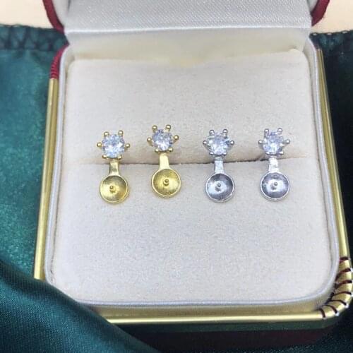 Bridal Gift 925 Sterling Silver Earrings Findings Settings Base Mountings Parts Mounts for Pearls Agate Crystal Stones Jade