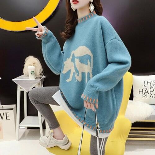 Sweaters Womens Warm 2021 Thick Autumn Winter Tops Lady Cartoon Sweater Oversize Wear Female Women Chic Loose Womens Pullover