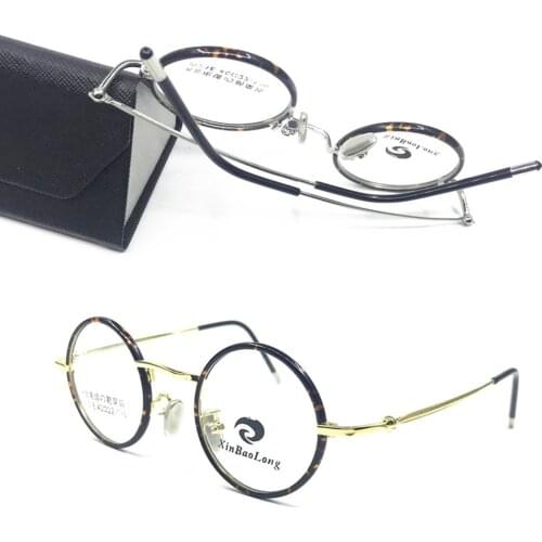 Pure Titanium Vintage 37mm small Round Full Rim eyeglass frames Rx able Glasses Men Women Spectacles