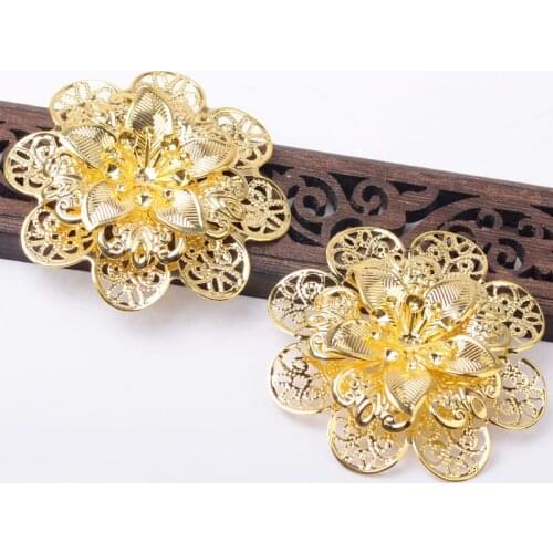 10pcs 60mm Three-dimensional Hollowing Of Four Layers Of Flowers Metal Bridal Headdress Accessories For Jewelry Making