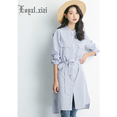 In the spring of 2018 new shirts selling Korean women lace long shirts striped shirt in female LQ0025