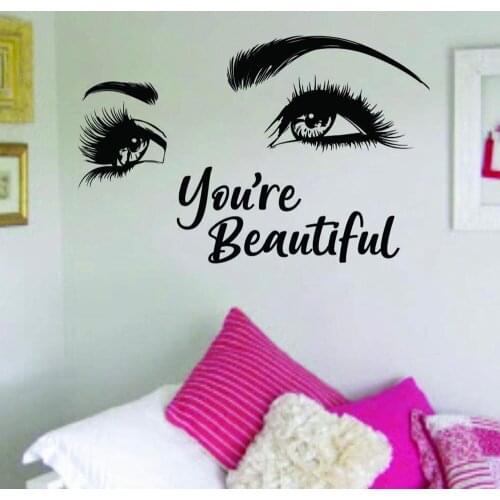 You're Beautiful Wall Decal Makeup Eyebrows Eyelashes Cosmetics Beauty Salon Interior Decor Design Vinyl Window Sticker Art Q857