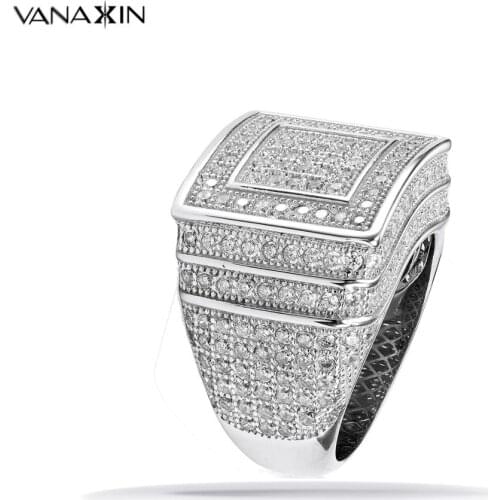 High Quality 925 Silver Rings For Men Bling Bling CZ Big Punk Rings Full Paved Cubic Zirconia Fashion Jewellery Wedding Gift Box