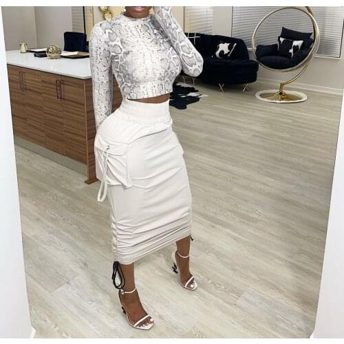 Women Summer Fashion Casual Solid Color Elastic High-Waist Pleated with Drawstrings Cargo Pockets Midi Skirts White Black Gray