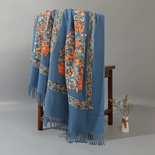 Scarf Shawl Female Autumn and Winter Warmth Embroidery Rectangular Cashmere Scarf Bohemian Travel Shawl New Winter 2021