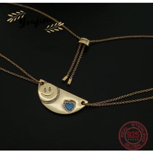 New Luxury Shiny Zircon 925 Silver Smiley Face Love Adjustable Necklace Women Elegant Fashion Jewelry Monaco Boutique Gift