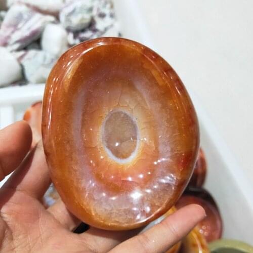 400g natural agate quartz crystal ashtray Decoration red carnelian polished mineral tobacco jar healing
