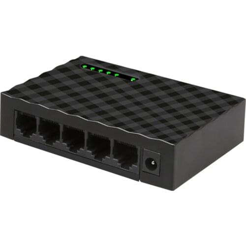 5-Port Network Switch 4-Wire RJ45 Gigabit Ethernet 1000Mbps Splitter Travel Lan Switch Hub for PC Desktop EU Plug Black