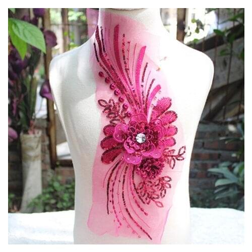 5pcs/lot) Free Shipping Sew-on Rose 3D Sequined Lace Applique Lace Patch for Garment Decoration