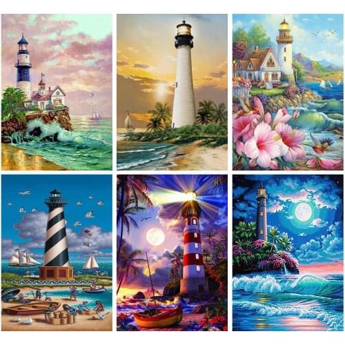 5D DIY Diamond Painting lighthouse Seascape Full Drill Embroidery Cross Stitch Mosaic Home Decor Craft Kits Christmas Gift