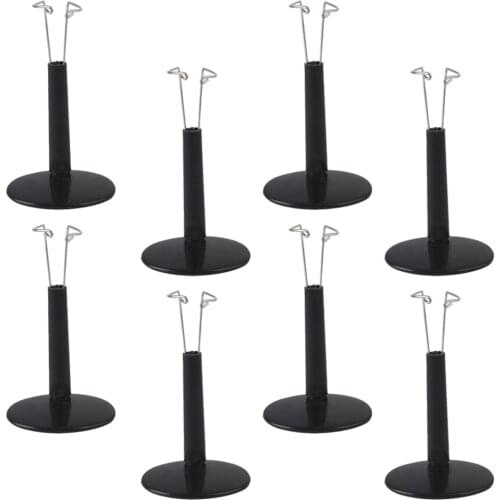 8pcs Set Black Adjustable Dolls’ Stand Holder Display with Plastic Base 4.1-5.1 inch for Teddy Bear 12inch Doll Accessories
