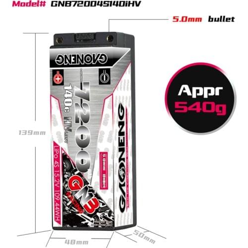 GNB GAONENG 7200mAh 4S 15.2V 140C/280C Hardcase LiPo LiHV Battery for 1:8 1/8 RC Car Four Drive Off-Road Boat