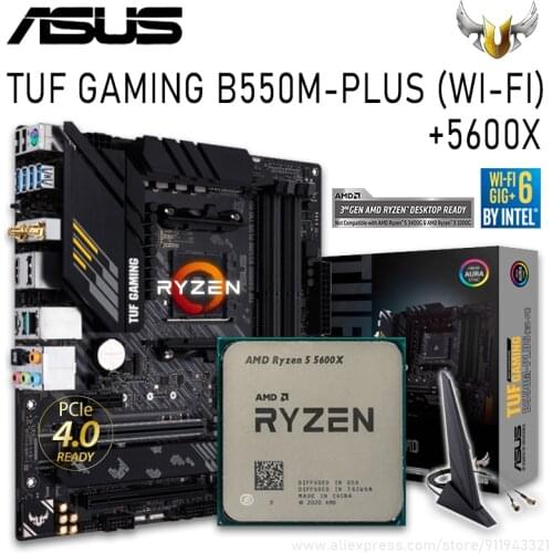 Asus TUF GAMING B550M-PLUS (WI-FI) B550 With Ryzen 5 5600X Motherboard Set PCI-E 4.0 DDR4 128GB Motherboard Kit Placa-mãe New