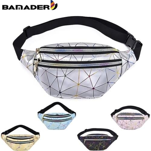 BAMADER Holographic Waist Bags Women Silver Fanny Pack Female Belt Bag Black Geometric Waist Packs Laser Chest Phone Pouch