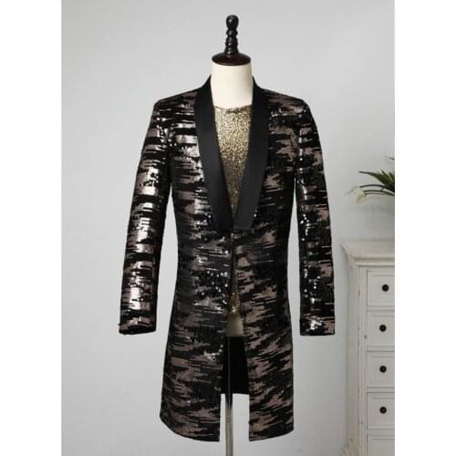 Sequins blazer men Middle long suits designs jacket mens stage costumes for singers clothes dance masculino homme