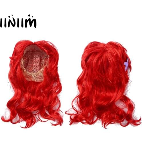 Kids Girls Princess Mermaid Dress up Red Wigs Hair with Starfish Hair Clip Headwear Halloween Anime Cosplay Costumes Accessories