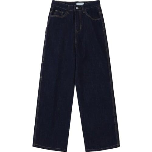 Casual Dark Blue Wide Leg Femme Denim Trouser Women Jeans 2021 Spring Streetwear Fashion High Waist Straight Pants Vintage Baggy