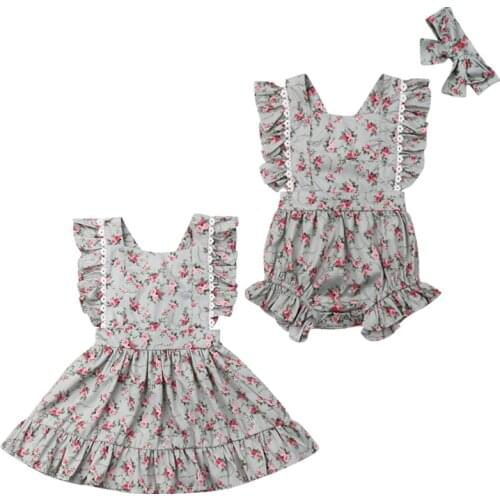 Focusnorm 0-5 Years Toddler Kids Baby Girl Clothes Sister Matching Floral Romper Dress Outfit Set