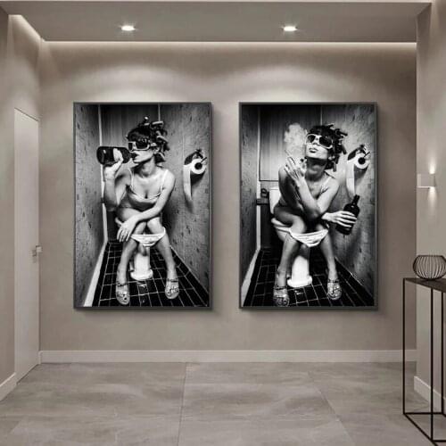 Sexy Girl Sits In A Toilet Nordic Canvas Paintings Black and White Canvas Paintings Posters and Prints Wall Art Pictures Cuadros