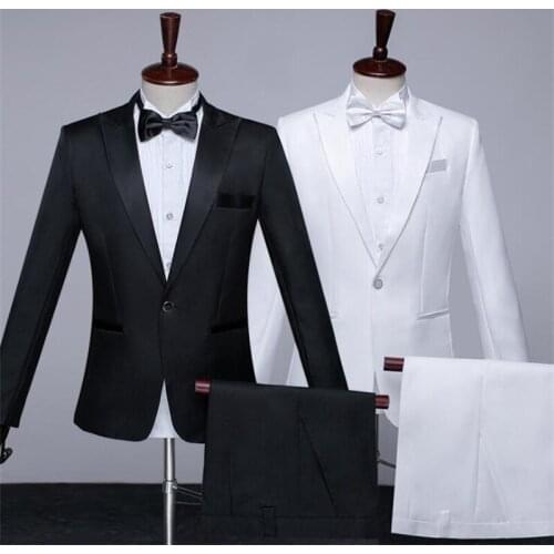Costume homme blazers mens suits singers host dresses stage performance chorus white black terno masculino пиджак мужской white