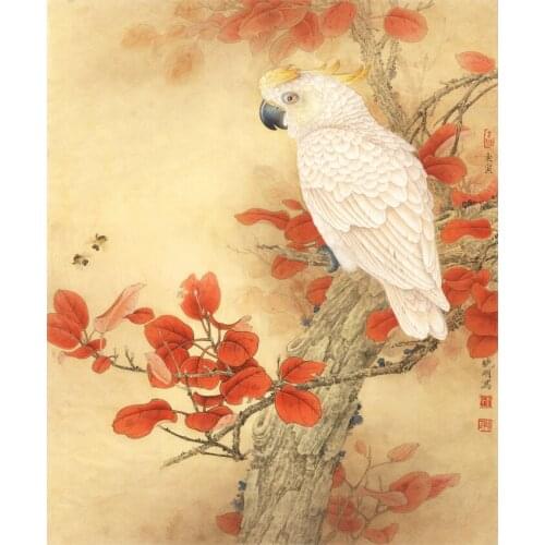 Chinese red leaves white parrot scenery oil painting canvas printings printed on canvas home wall art decoration picture