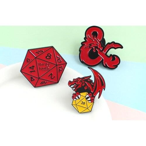 Red Dungeons & Dragons Gifts Polyhedron Sided Dice Brooch Bag Badge Button D20 Game Image For Men Women Shirt Accessories