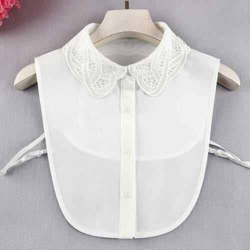 Linbaiway Womens Embroidered Chiffon Black Fake Collar False Collar Ladies Lapel Shirt Detachable Collar Female Decoration