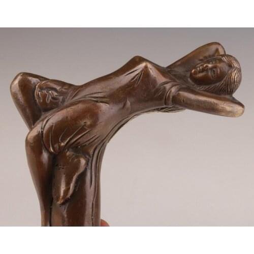 Copper Statue WALKING-STICK-CANE-HEAD-BRONZE-CASTING-WOMAN-STATUE-ACCESSORIES-COLLECTABLE WA