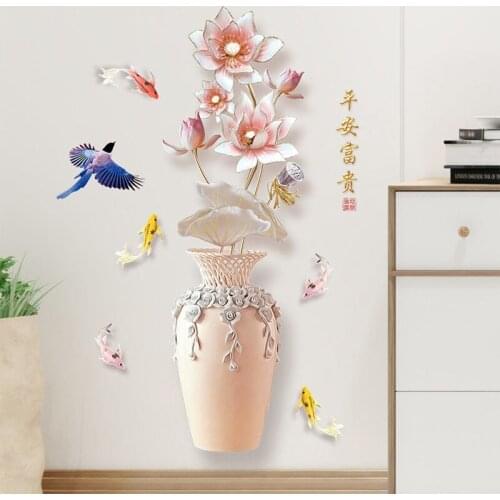 Peaceful Rich Bird Bottle Flower Wall Sticker Living Room Porch Bedroom Decoration Chinese Style Classical Graphic Wall Posters