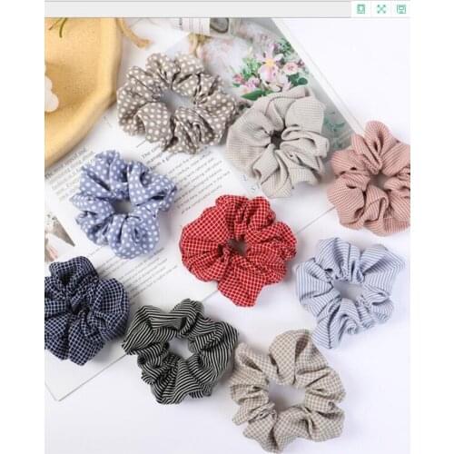 Fashion Women Vintage Scrunchie Stretch Headband Dot Plaid Headwear Elastic Hair Band Girls Head Band ​Striped Hair Accessories