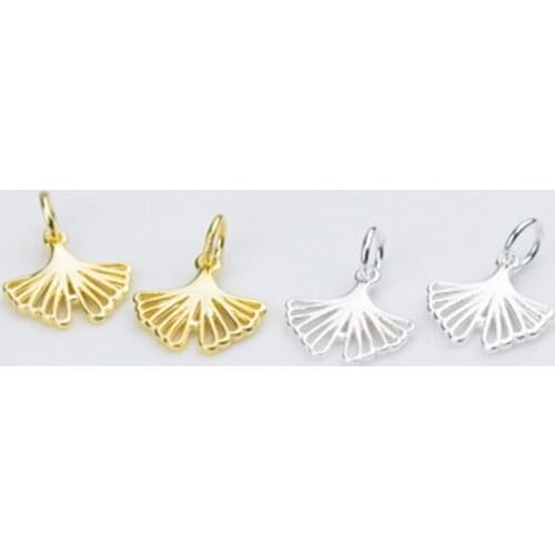 Fashion Gold Hollow Craft Ginkgo Leaf Charms 100% 925 Sterling Silver Drop Pendants For Women Jewelry DIY Fine Earrings Findings
