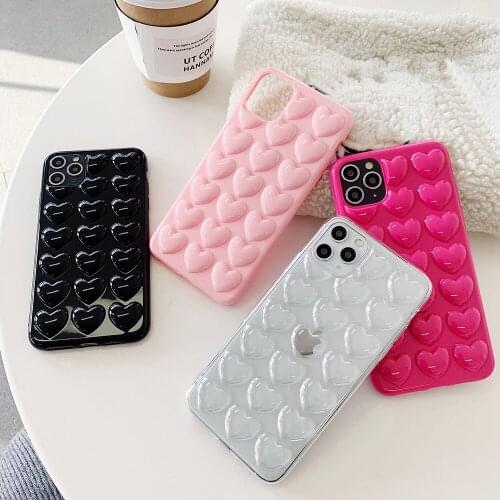 Cartoon 3D Love Heart Candy Color Phone Case for iPhone 12 11 Pro Max 12 Mini XS Max XR XS 7 8Plus Soft Solid Silicon Back Cover