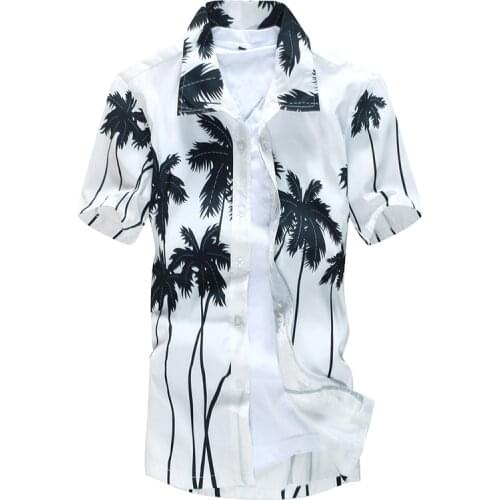 Beach Men Shirt Male Hawaiian Quick-drying Short-Sleeved Coconut Tree Printing Shirts for Men Plus Size S-5XL MY085