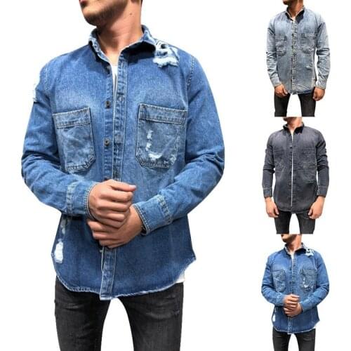 2021 Hot Men Jeans Coat Spring Fashion Jeans Coats Ripped Mens Denim Jacket Chaqueta Hombre Men Streetwear Outwear
