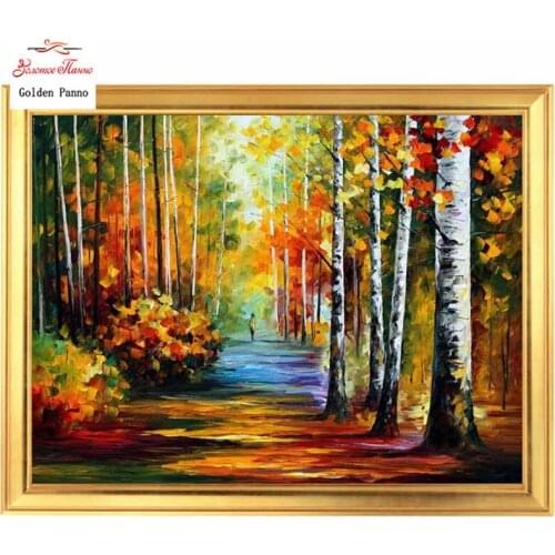 Golden panno,Needlework,Embroidery,DIY Landscape Painting,Cross stitch,kits,14ct color forest Cross-stitch,Sets For Embroidery