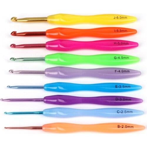 9pcs Plastic Handle Aluminum Crochet Hooks Knitting Needles Kit Multicolor K0AB