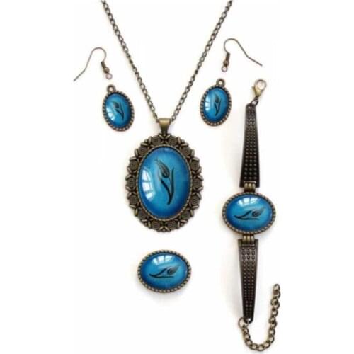 Jewelry Set Necklace, Ring, Bracelet handmade iznik tile Ceramic processing Tile Mosaic Patterned Necklace earring Jewelry Set