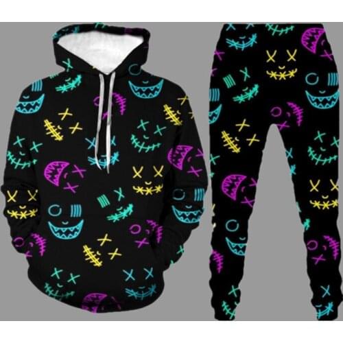 Autumn Trend Hoodie Sweatshirt Suit Graffiti Print Hooded Tracksuit Mens Sets Outdoor Sport Long Sleeve Tops and Pants Outfits
