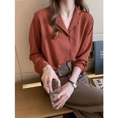 Autumn Fashion Button Up Chiffon Shirt Vintage Blouse Women White Lady Long Sleeves Female Loose Street Shirts