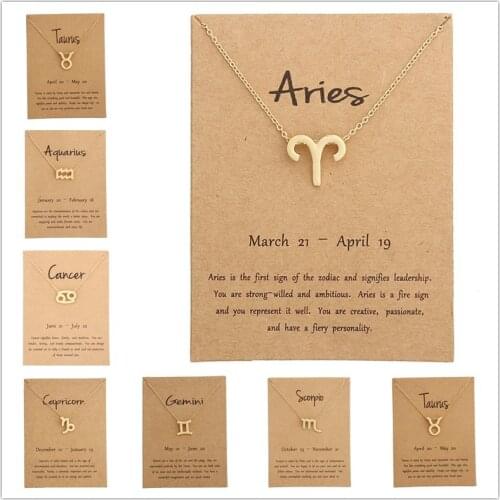 12 Constellation Zodiac Sign Necklace Wish Card Choker Gold Color Star Sign Necklace for Women Leo Libra Gemini Birth Jewelry
