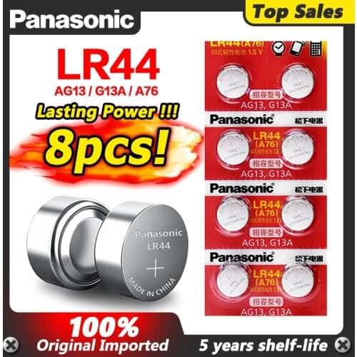 Panasonic 8pcs 1.5V Button Cell Battery lr44 Lithium Coin Batteries A76 AG13 G13A LR44 LR1154 357A SR44 100% Original