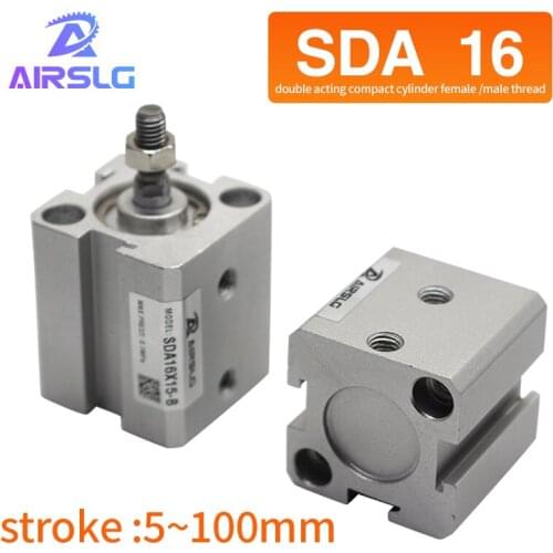 SDA SDA16 series -5*10x15-20-25-30 - mm Air pneumatic cylinder double acting compact cylinder female /male thread